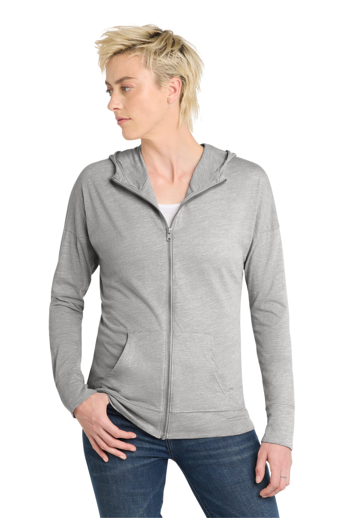 Custom logo District ® Women's Medal Full-Zip Hoodie. DT665 in Light Grey