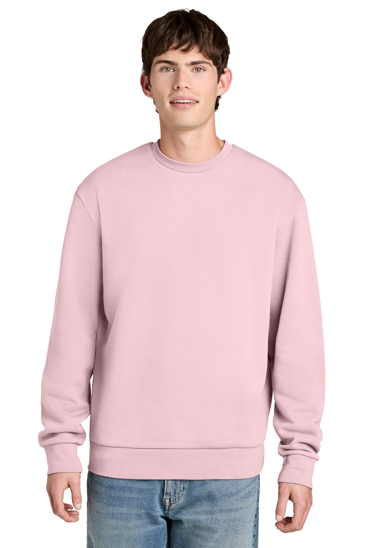 Custom logo District® MelloFleece Crew DT6704 in Carnation Pink