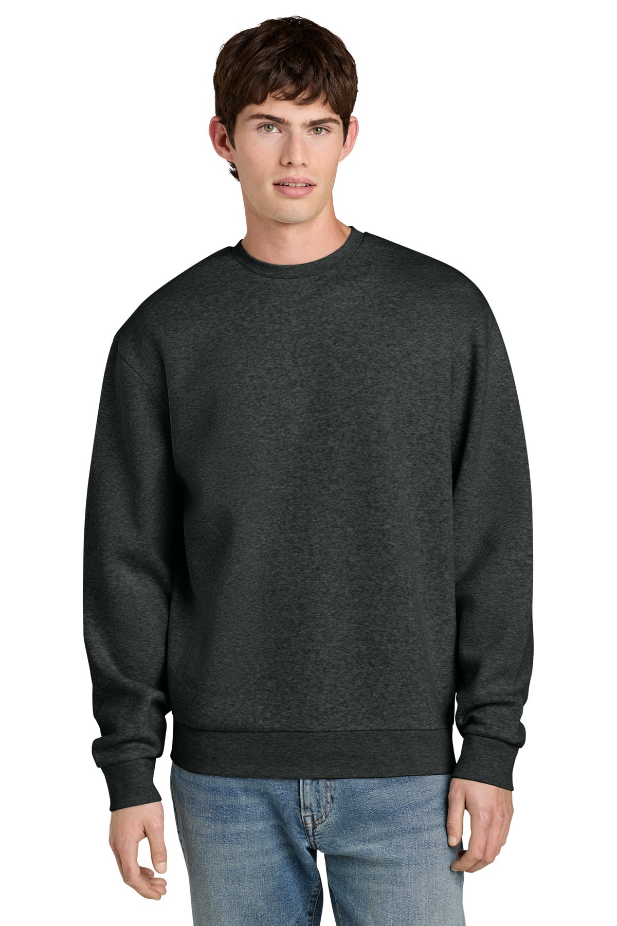 Custom logo District® MelloFleece Crew DT6704 in Heathered Charcoal