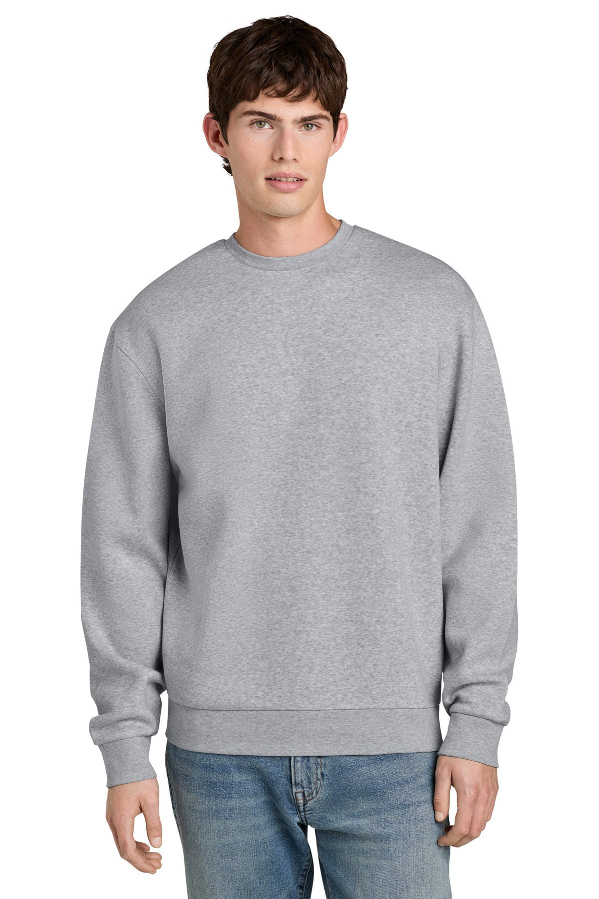 Custom logo District® MelloFleece Crew DT6704 in Light Heather Grey