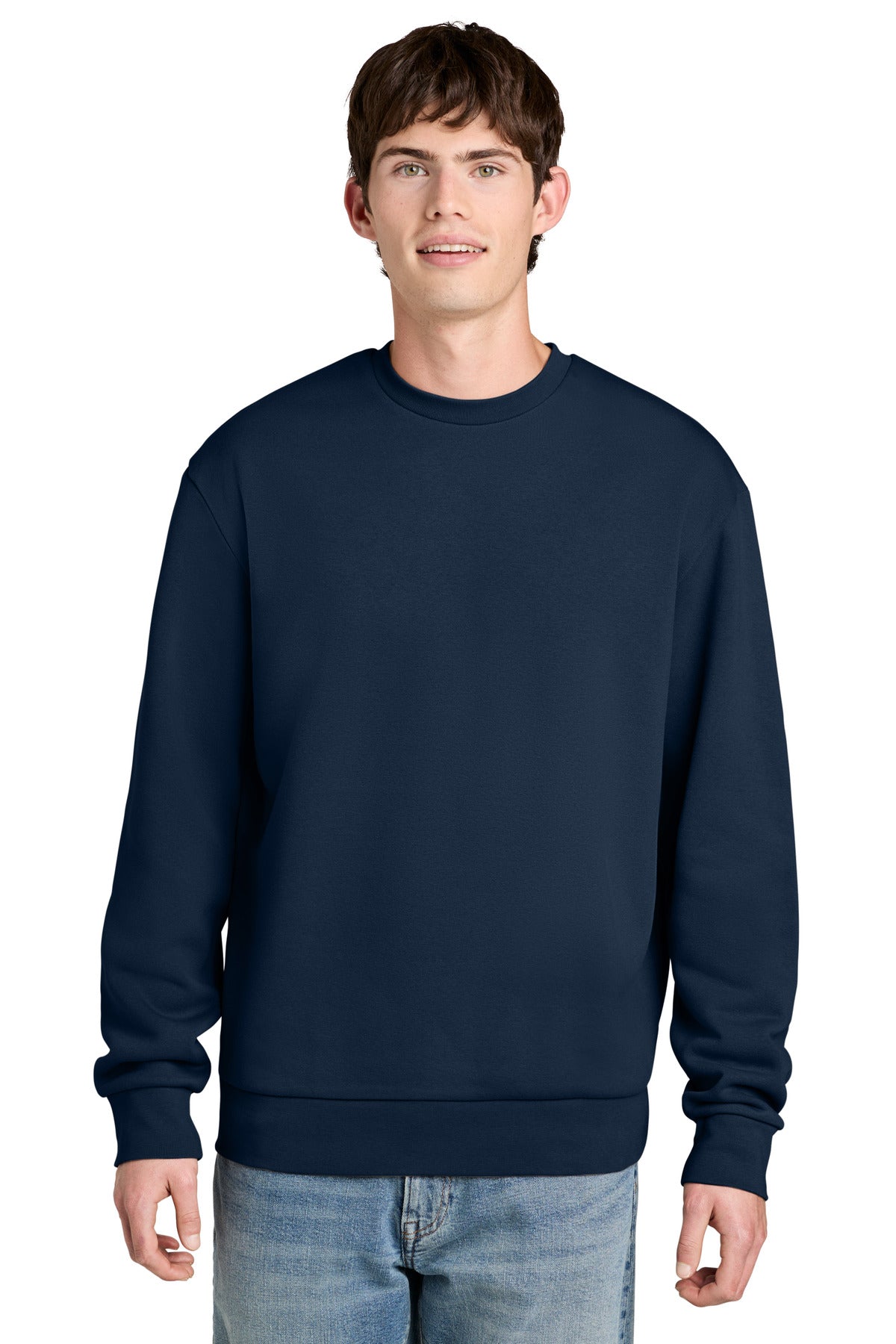 Custom logo District® MelloFleece Crew DT6704 in River Blue Navy