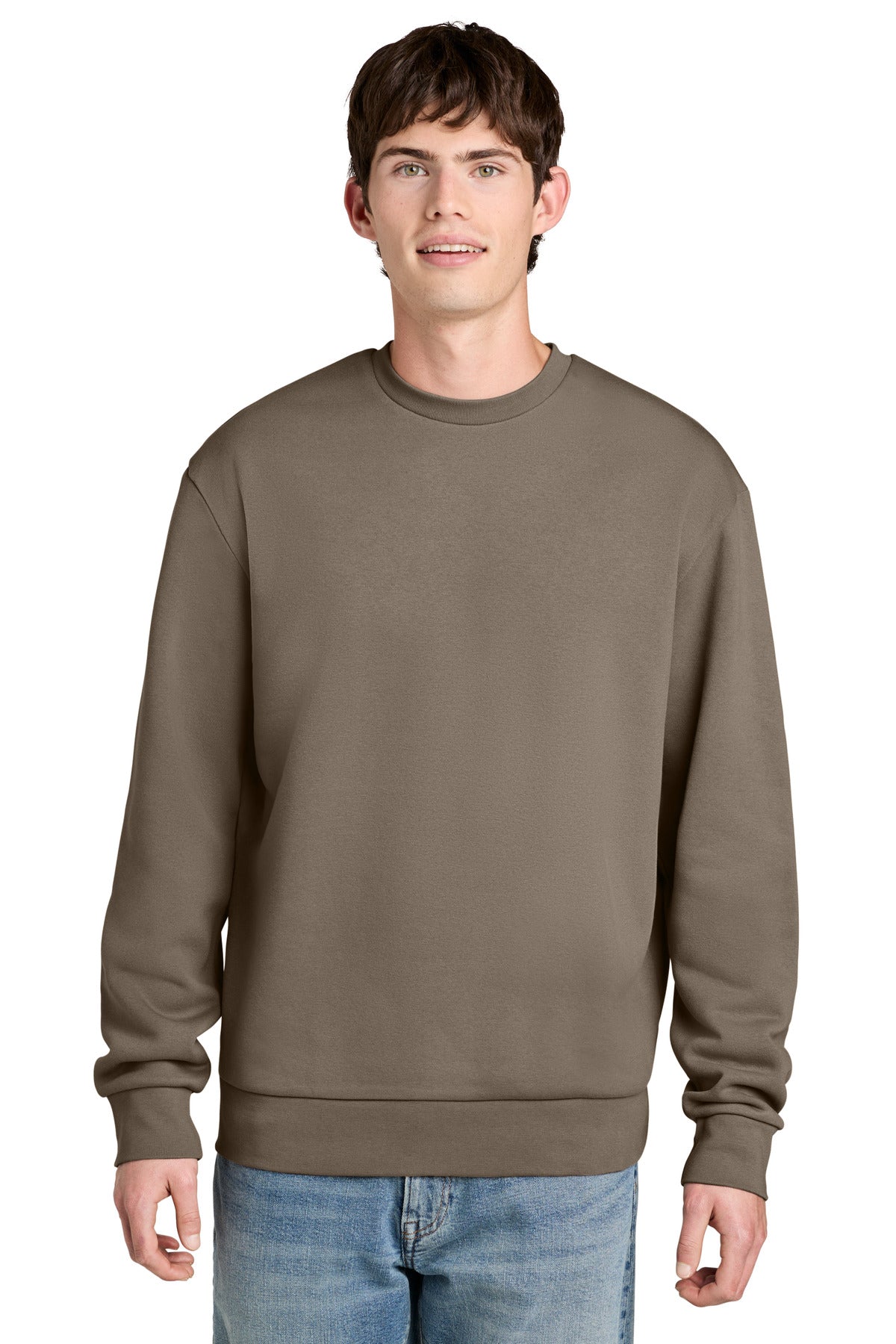 Custom logo District® MelloFleece Crew DT6704 in Warm Taupe