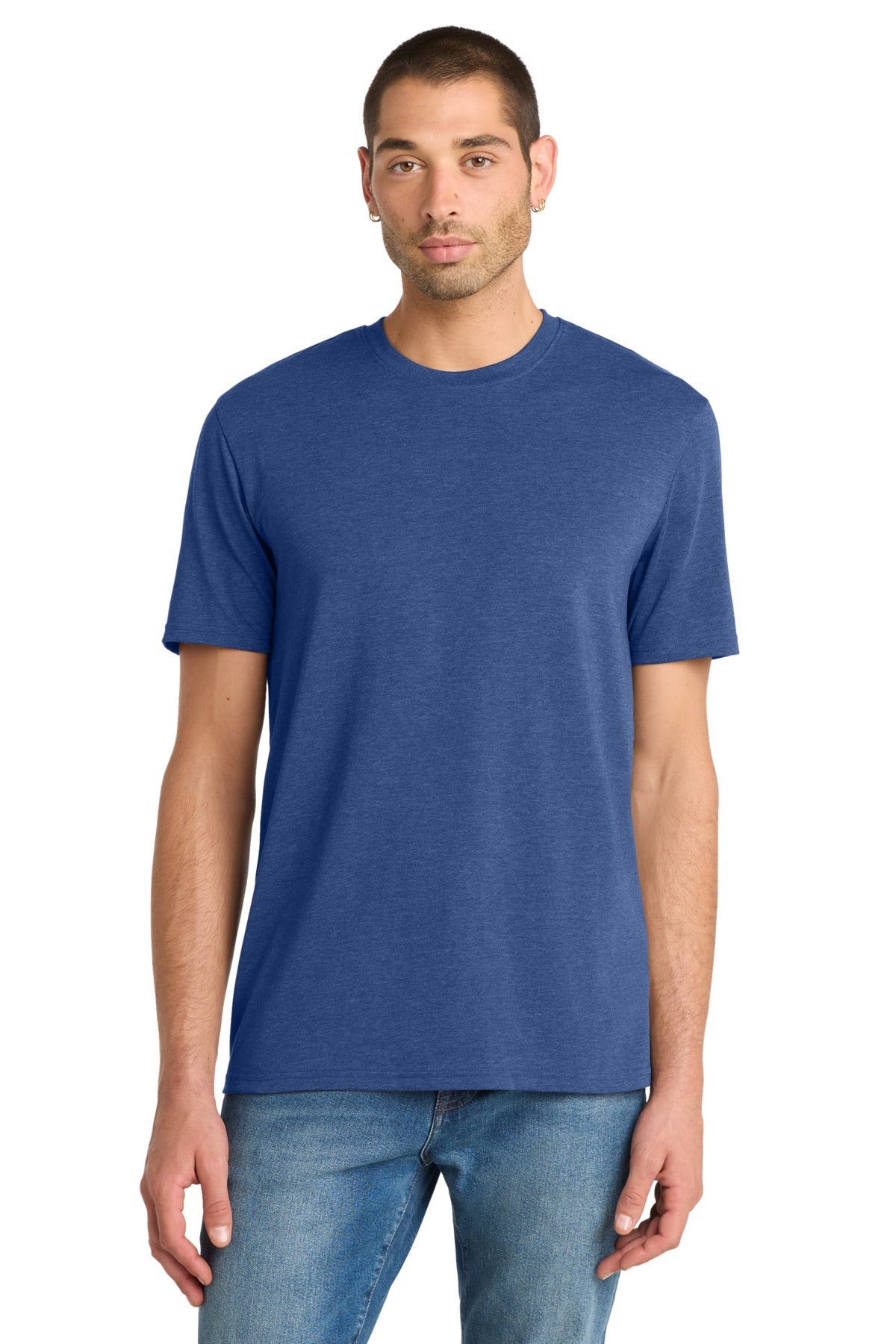 Custom logo District ® Flex Tee DT7500 in Heathered Deep Royal