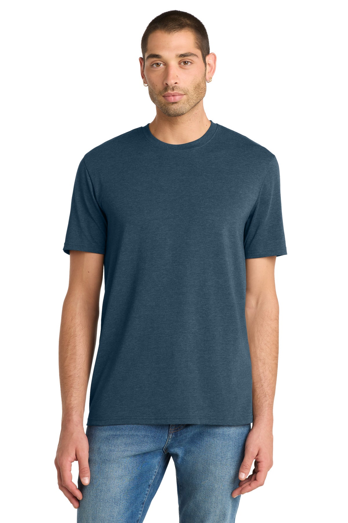 Custom logo District ® Flex Tee DT7500 in Heathered Neptune Blue