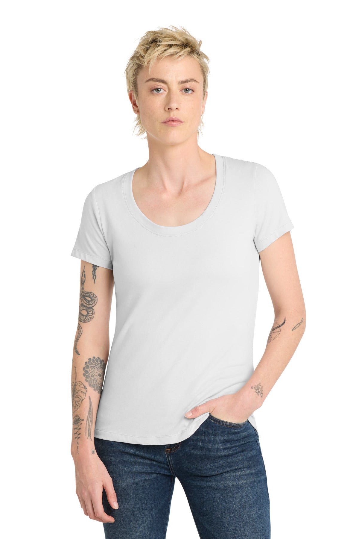 Custom logo District ® Women's Flex Scoop Neck Tee DT7501 in White