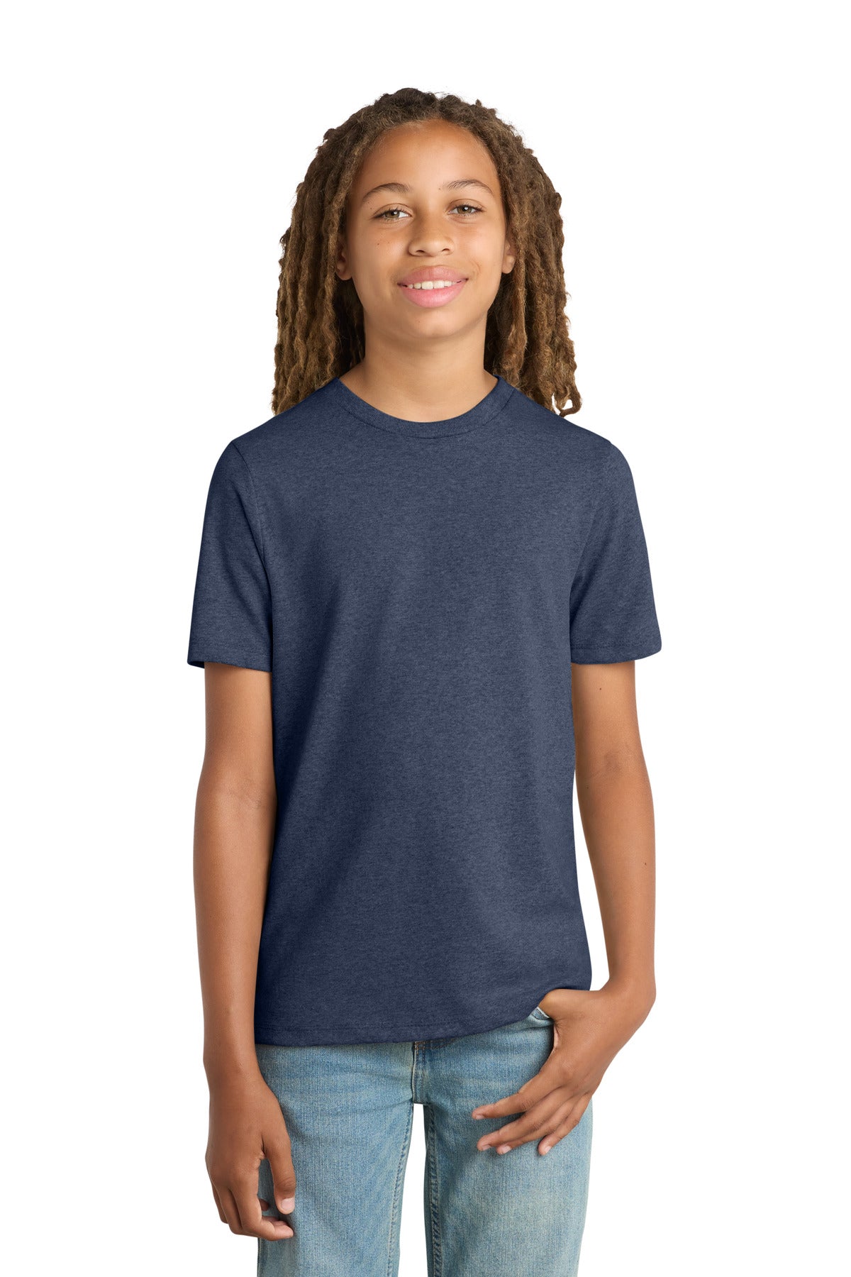 Custom logo District ® Youth Re-Tee ® DT8000Y in Heathered Navy