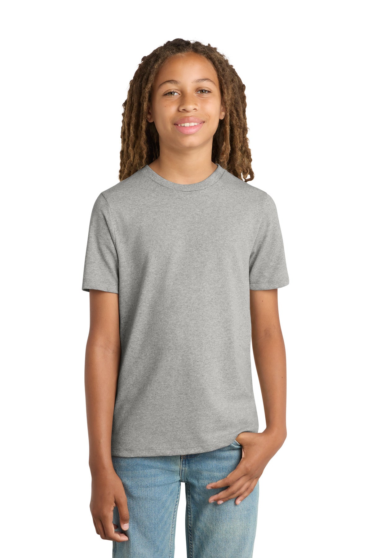 Custom logo District ® Youth Re-Tee ® DT8000Y in Light Heather Grey