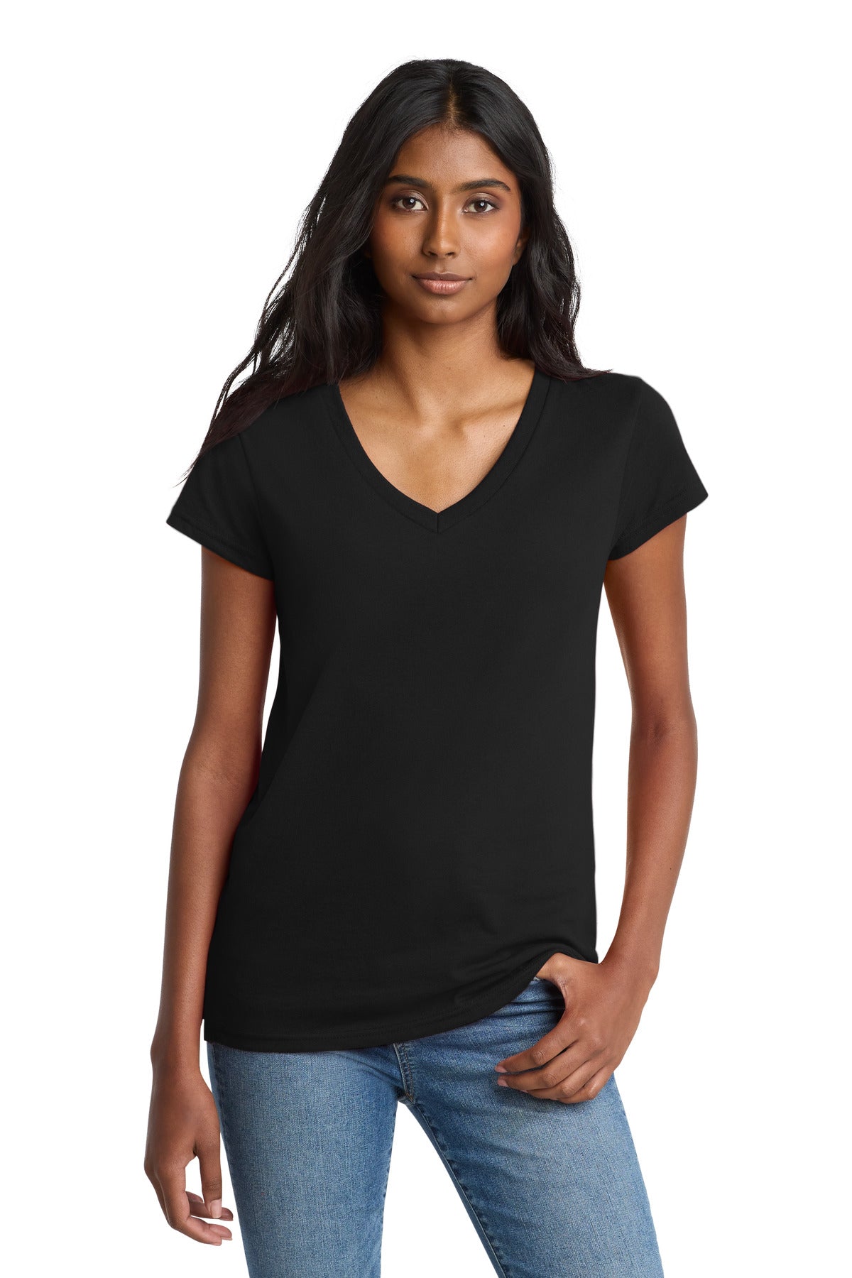 Custom logo District ® Women's Re-Tee ™ V-Neck DT8001 in Black