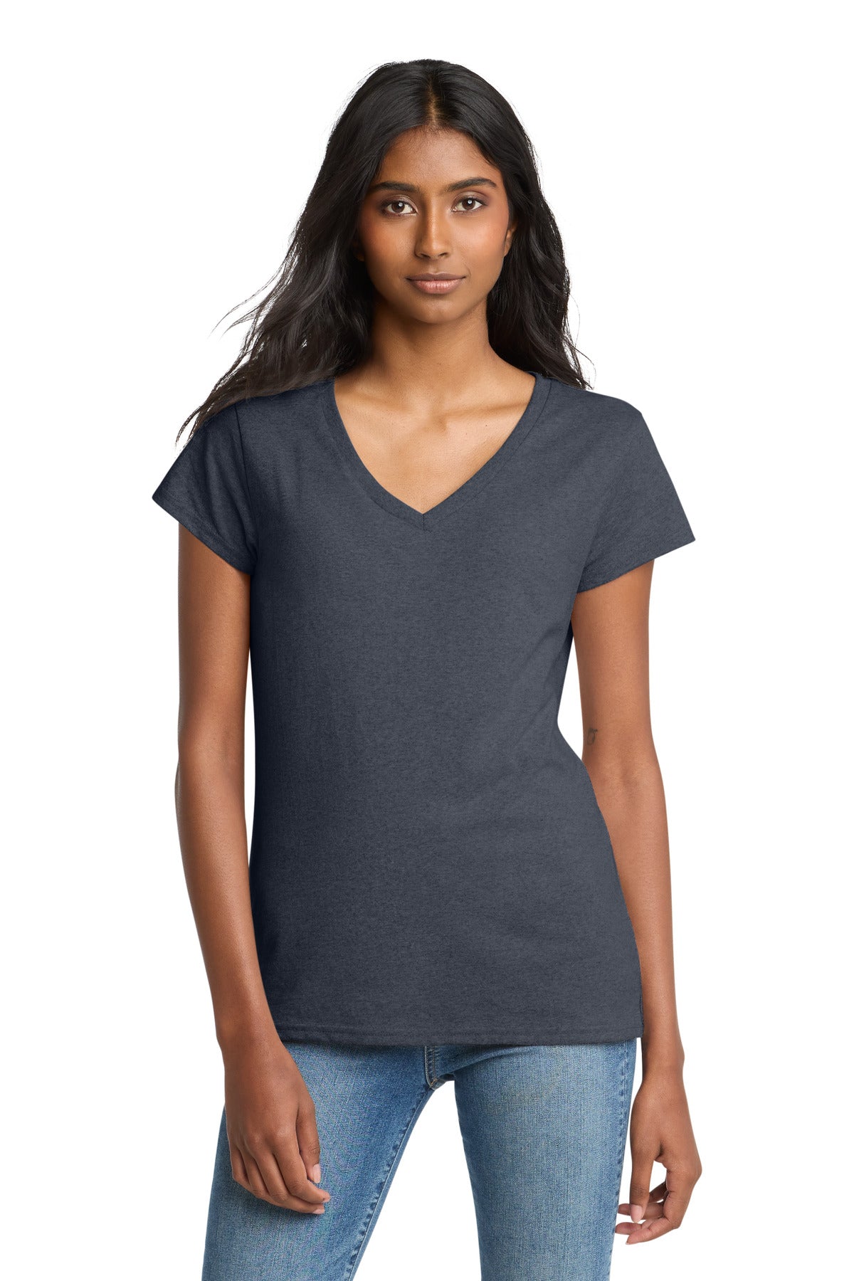 Custom logo District ® Women's Re-Tee ™ V-Neck DT8001 in Heathered Navy