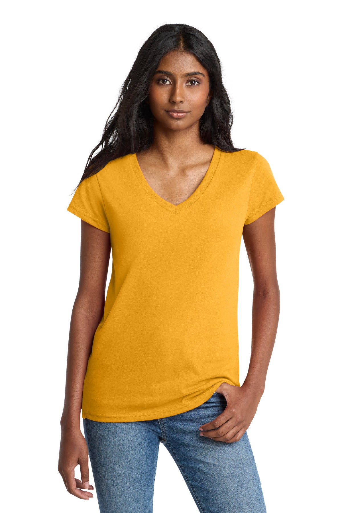 Custom logo District ® Women's Re-Tee ™ V-Neck DT8001 in Maize Yellow