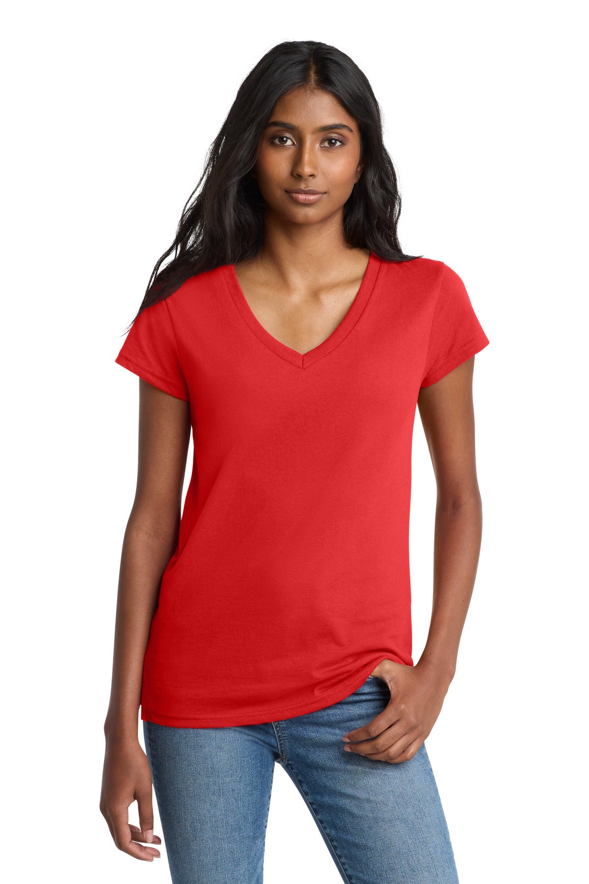 Custom logo District ® Women's Re-Tee ™ V-Neck DT8001 in Ruby Red