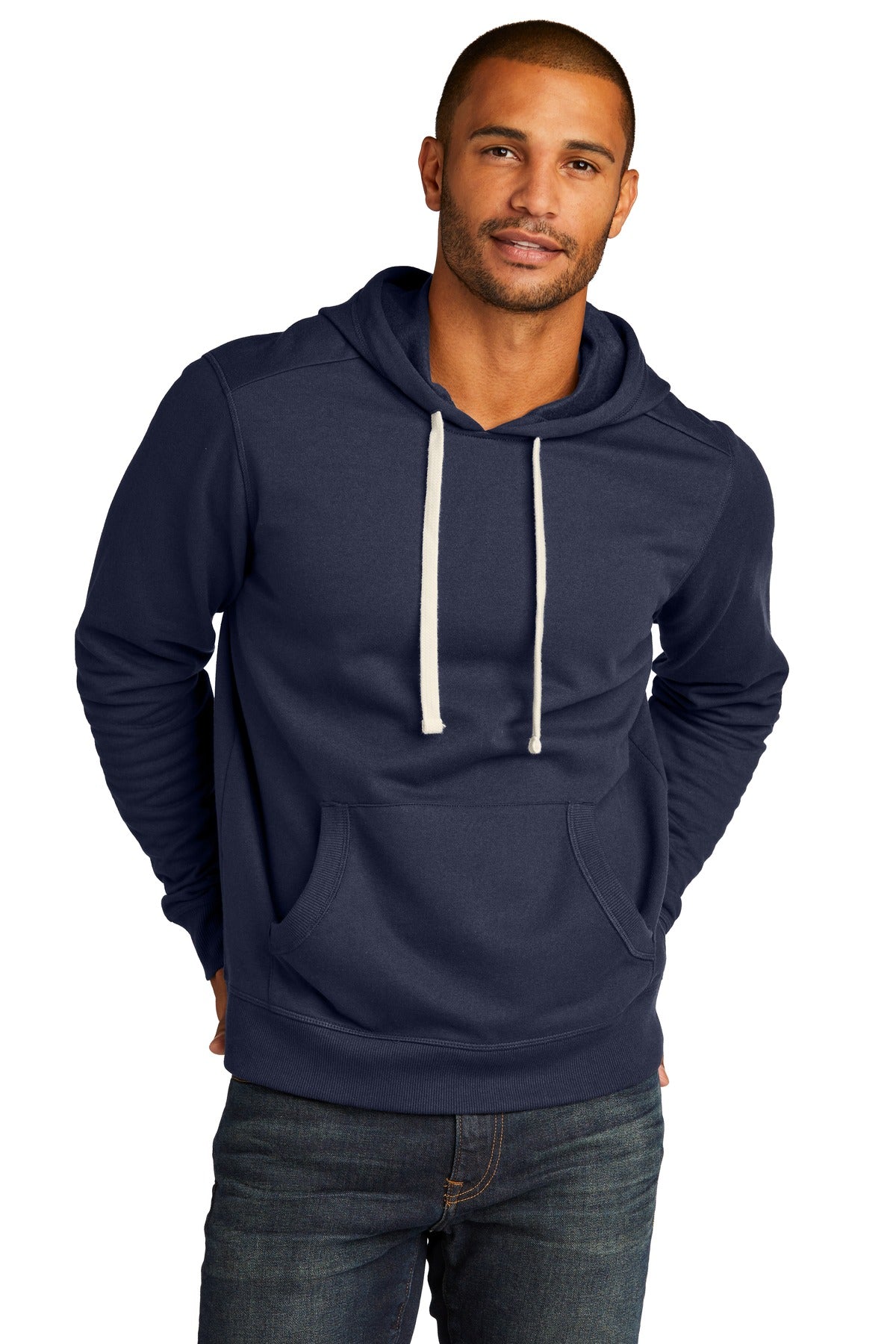 Custom logo District® Re-Fleece™Hoodie DT8100 in True Navy