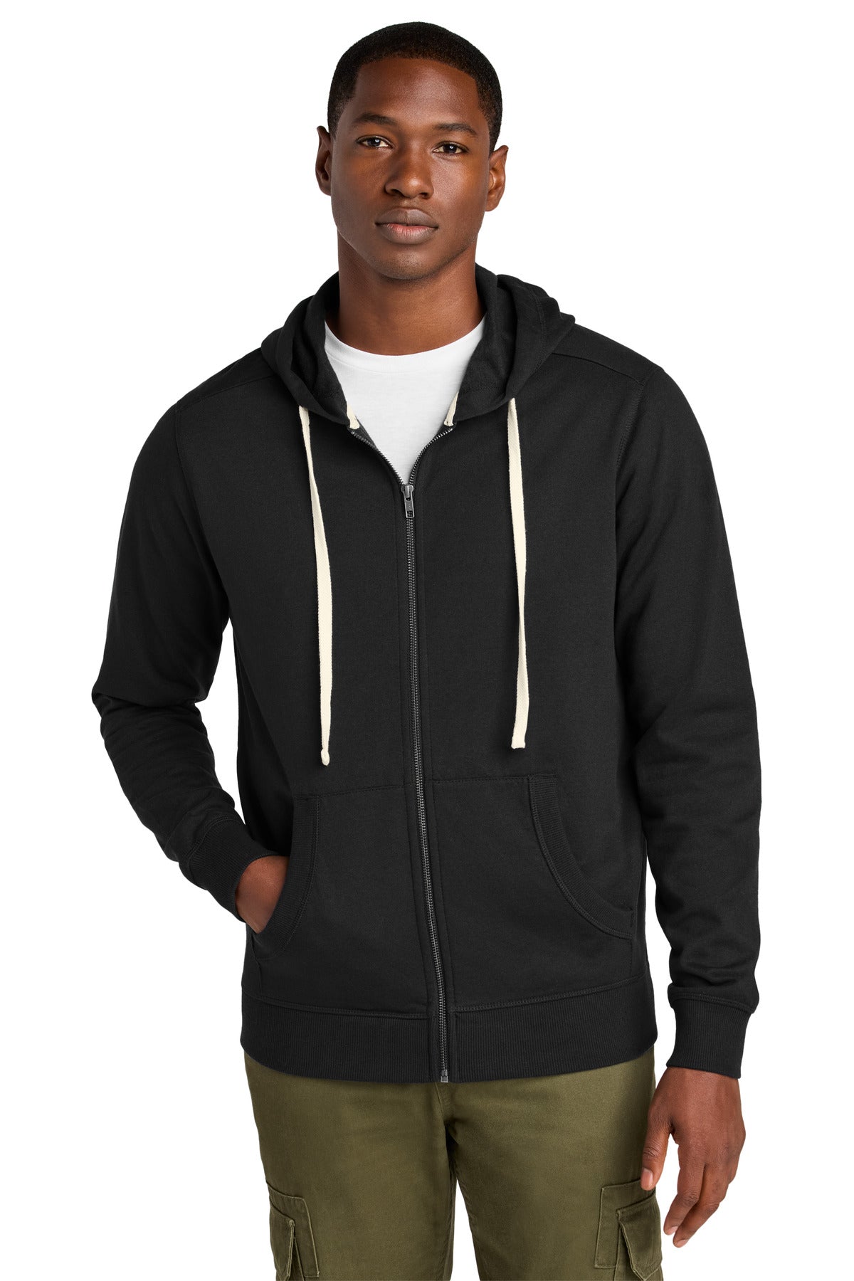 Custom logo District® Re-Fleece™Full-Zip Hoodie DT8102 in Black