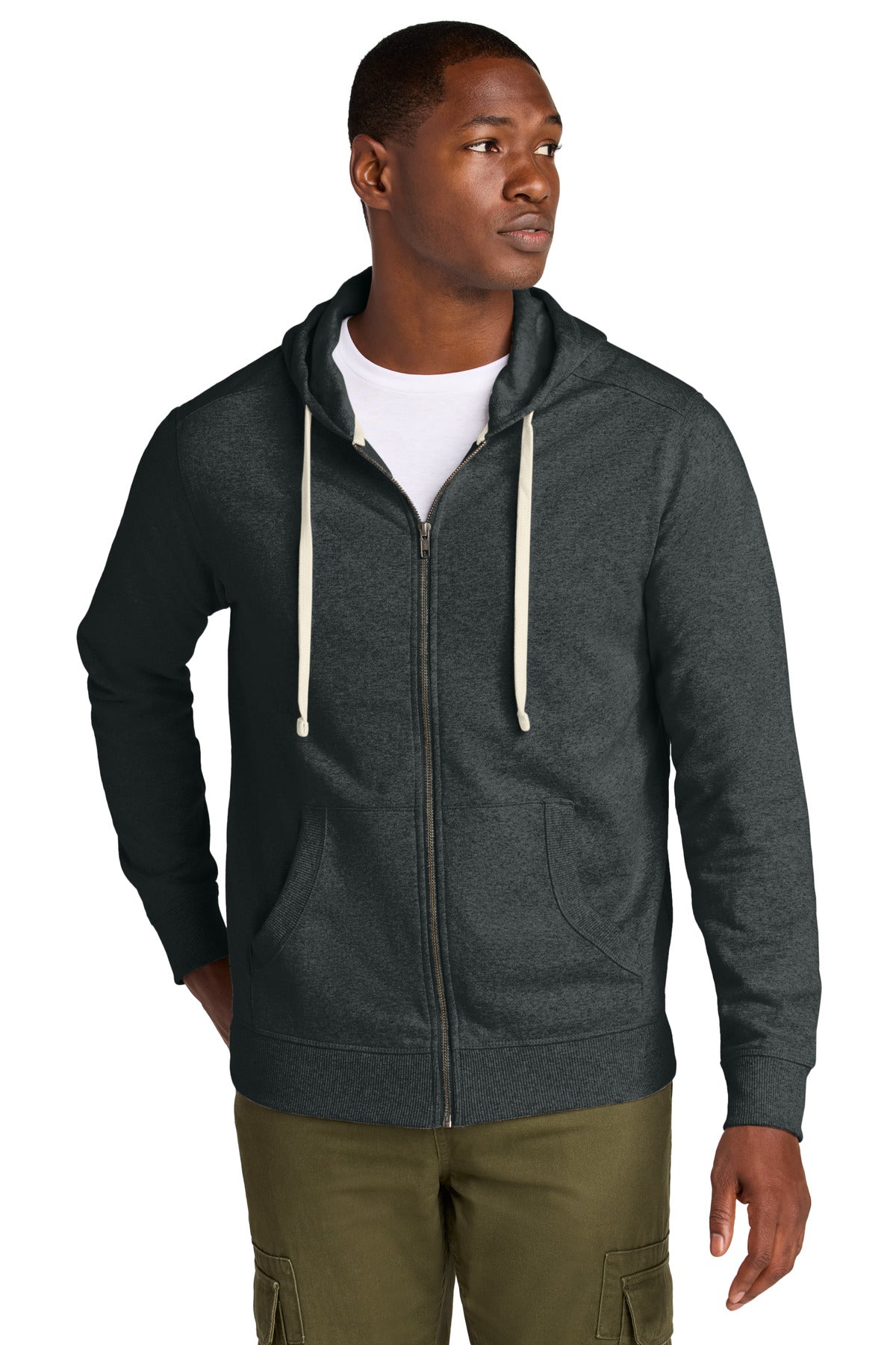 Custom logo District® Re-Fleece™Full-Zip Hoodie DT8102 in Charcoal Heather