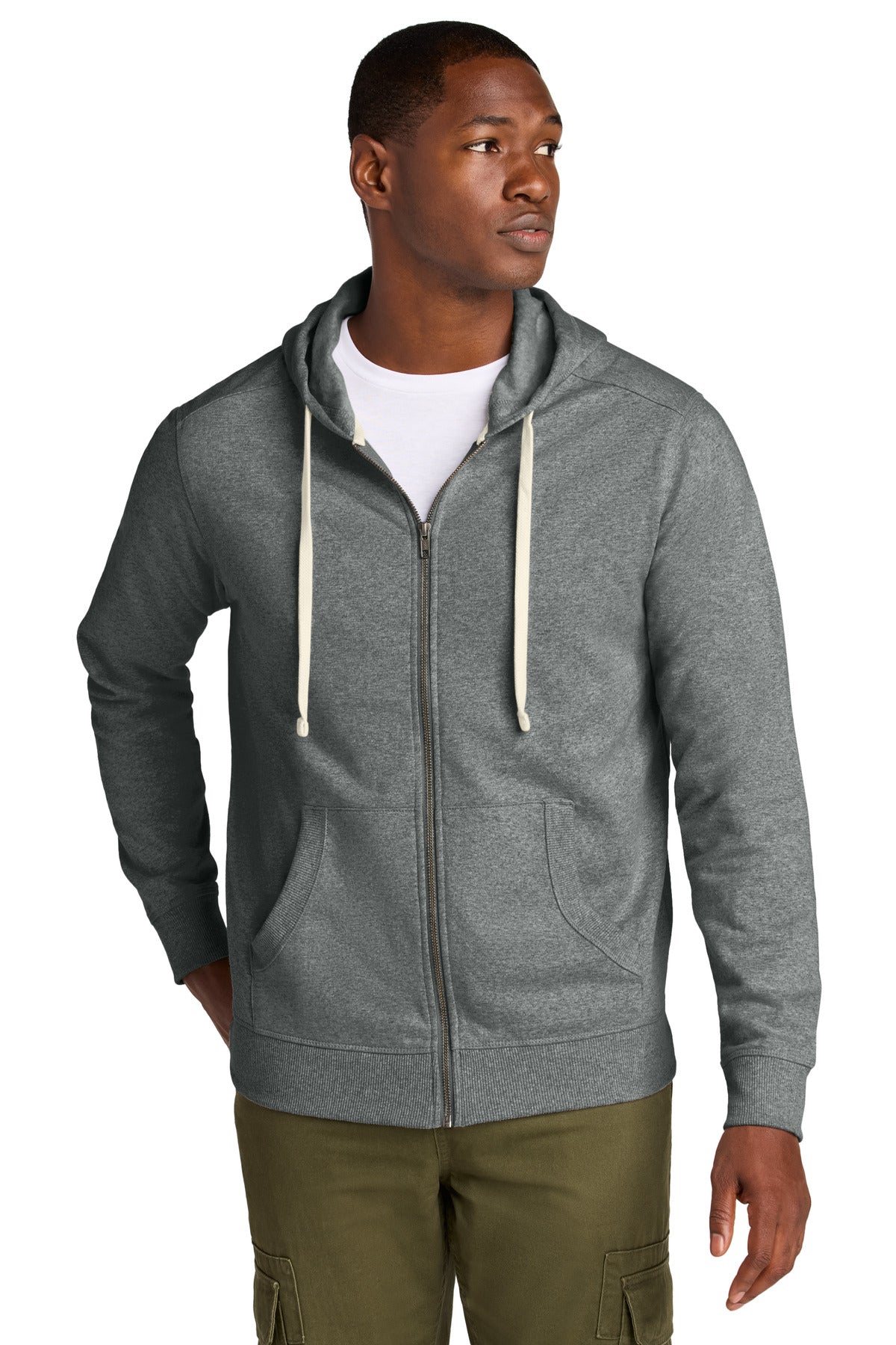 Custom logo District® Re-Fleece™Full-Zip Hoodie DT8102 in Deep Grey Heather