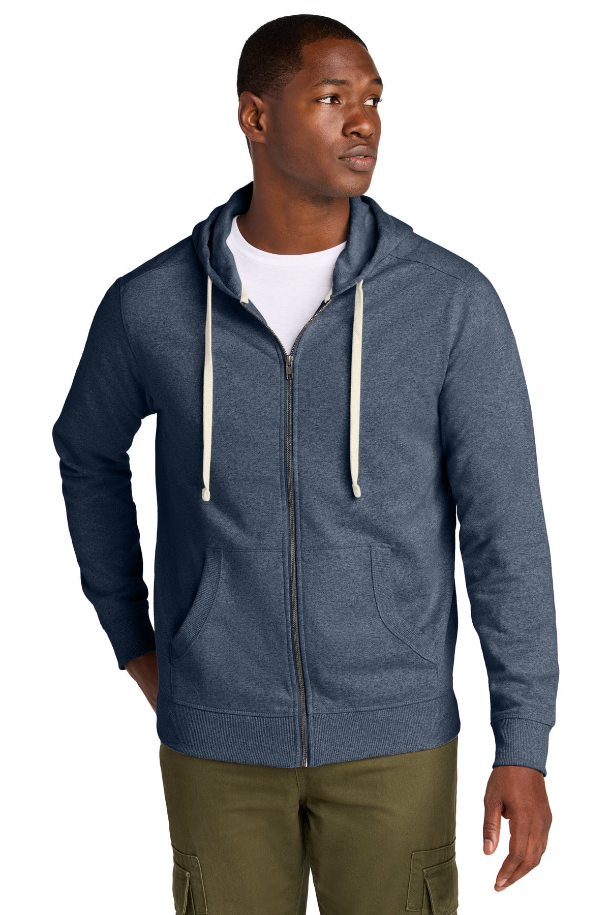Custom logo District® Re-Fleece™Full-Zip Hoodie DT8102 in Heathered Navy