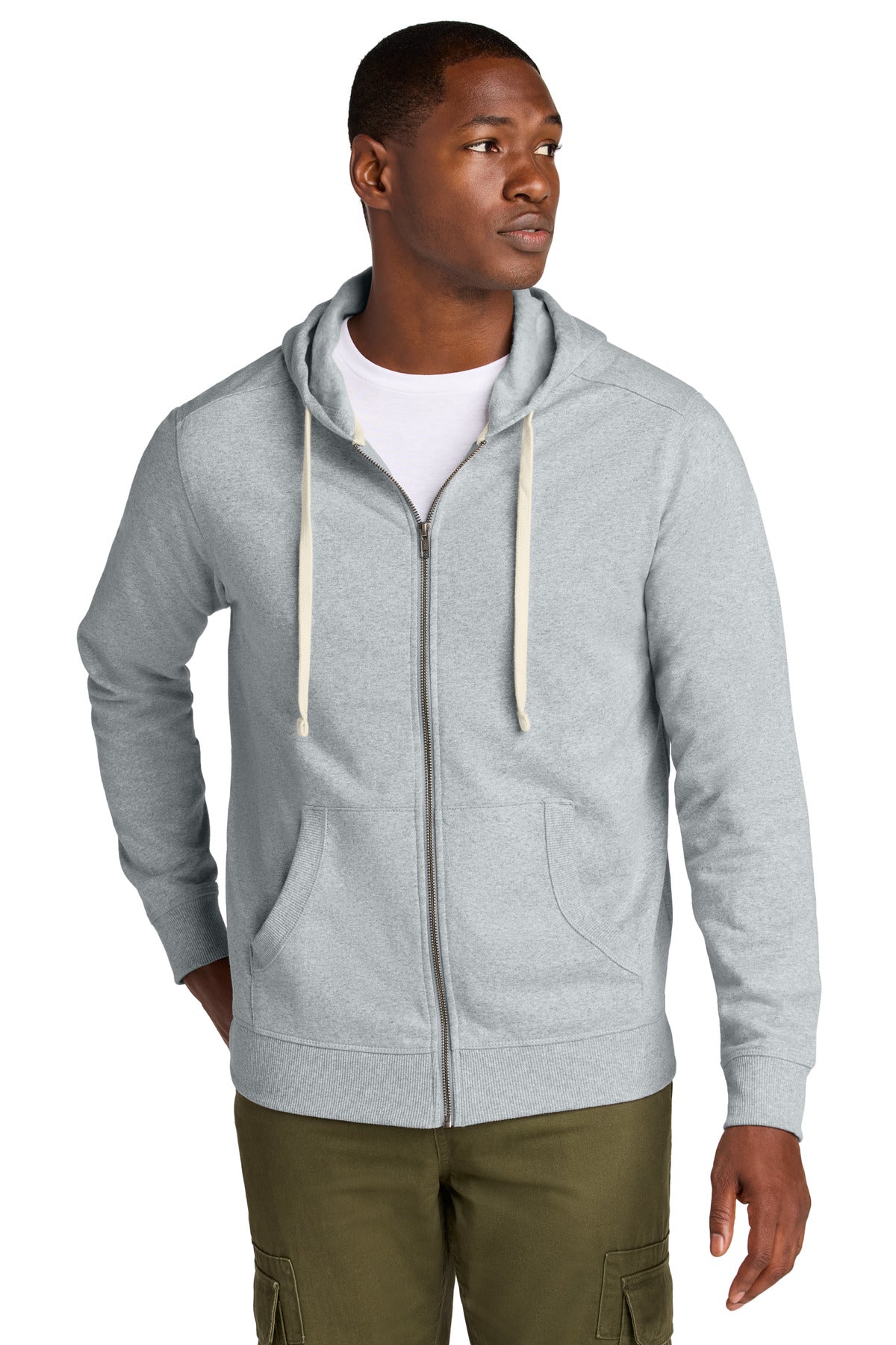 Custom logo District® Re-Fleece™Full-Zip Hoodie DT8102 in Light Heather Grey