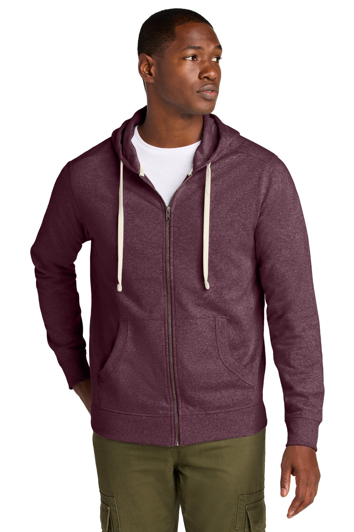 Custom logo District® Re-Fleece™Full-Zip Hoodie DT8102 in Maroon Heather