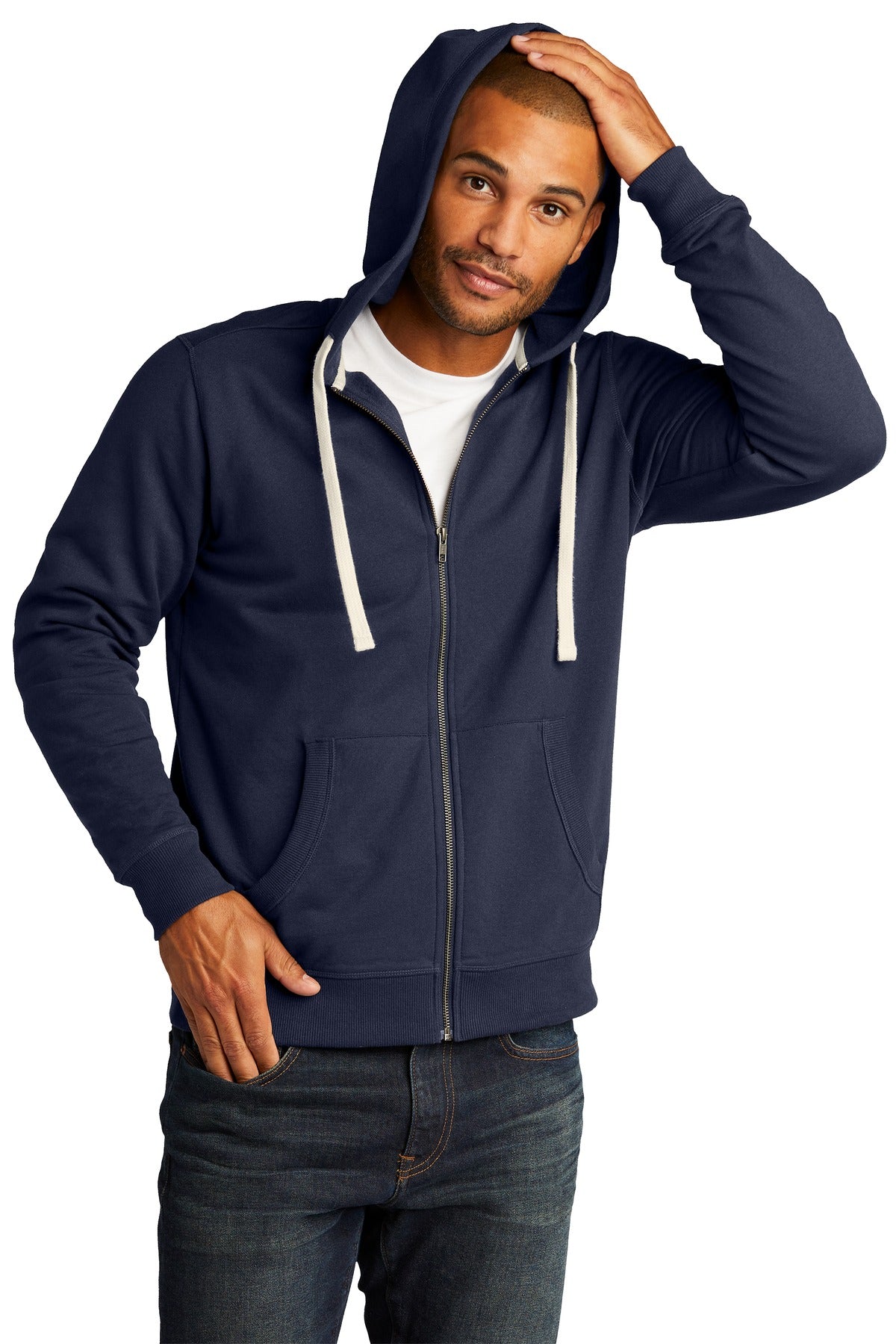 Custom logo District® Re-Fleece™Full-Zip Hoodie DT8102 in True Navy