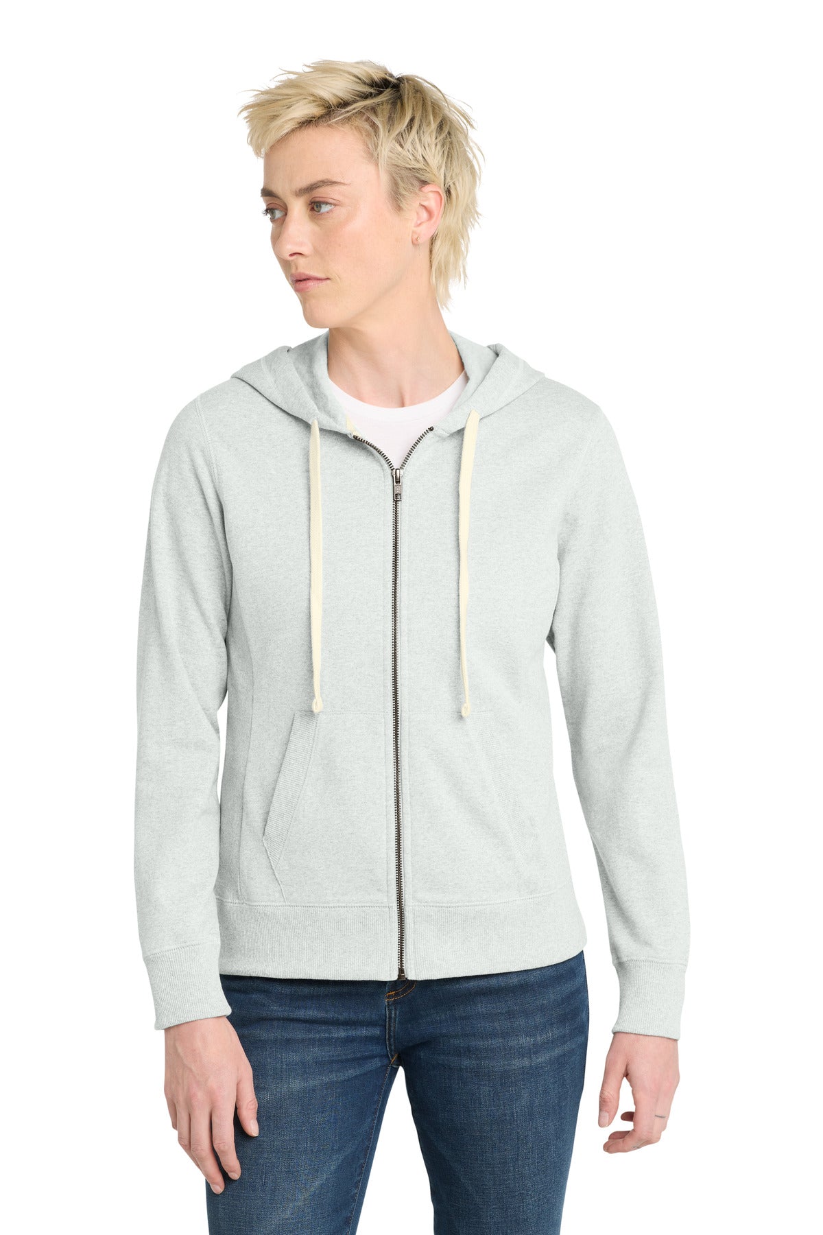 Custom logo District® Women's Re-Fleece™Full-Zip Hoodie DT8103 in Ash