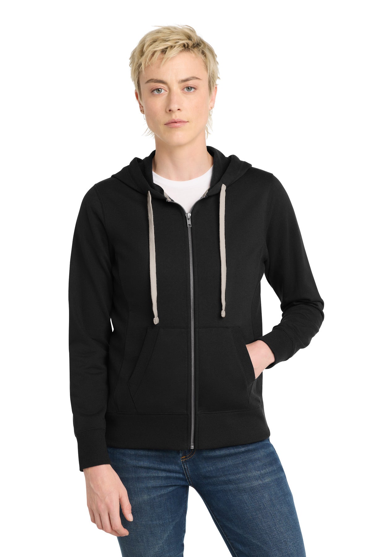 Custom logo District® Women's Re-Fleece™Full-Zip Hoodie DT8103 in Black