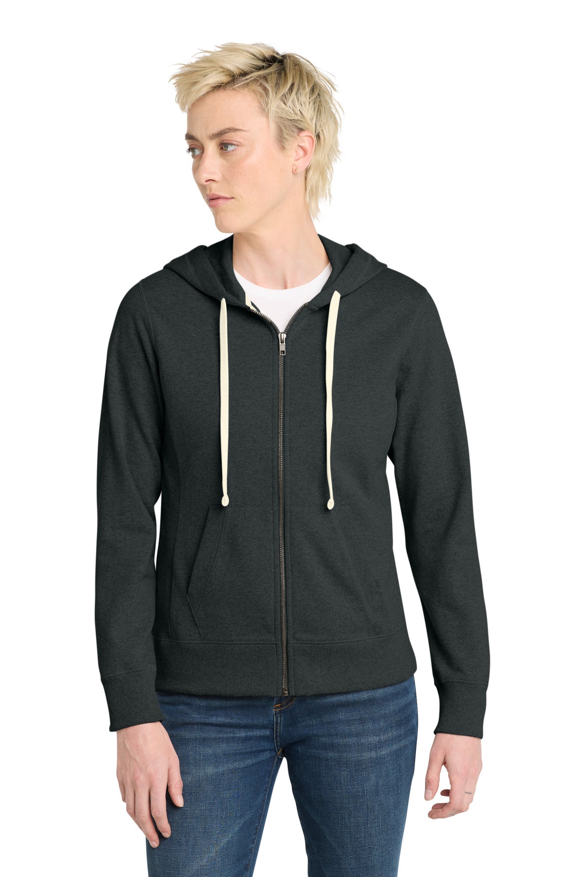 Custom logo District® Women's Re-Fleece™Full-Zip Hoodie DT8103 in Charcoal Heather
