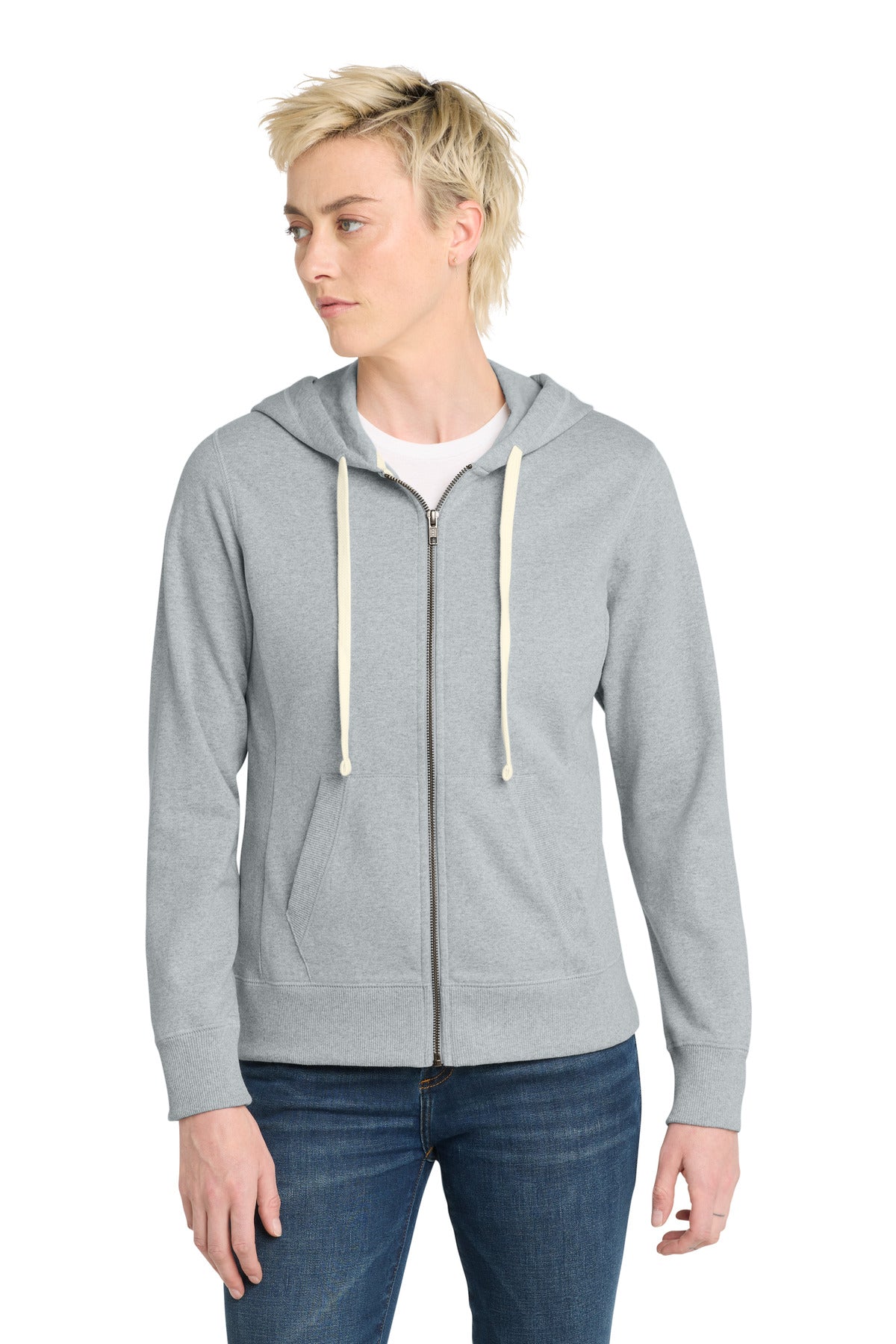 Custom logo District® Women's Re-Fleece™Full-Zip Hoodie DT8103 in Light Heather Grey