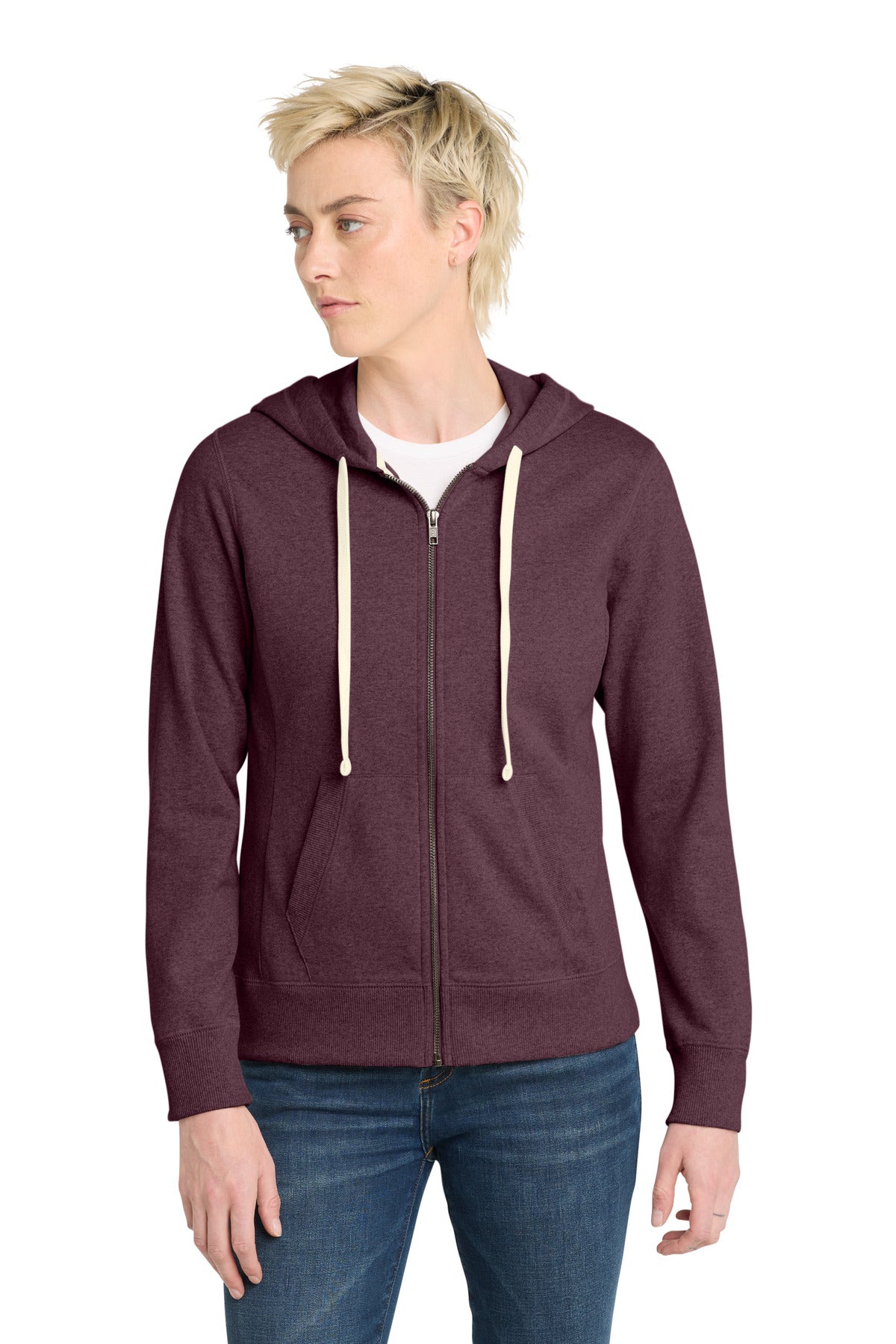 Custom logo District® Women's Re-Fleece™Full-Zip Hoodie DT8103 in Maroon Heather