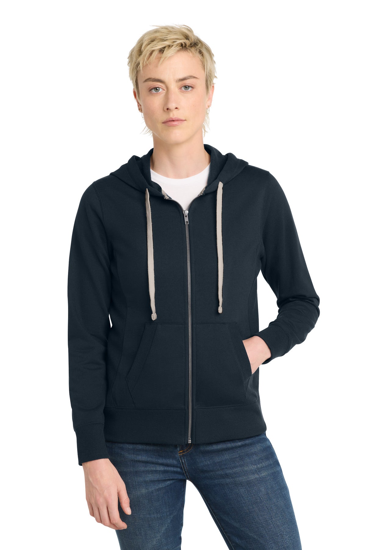 Custom logo District® Women's Re-Fleece™Full-Zip Hoodie DT8103 in True Navy