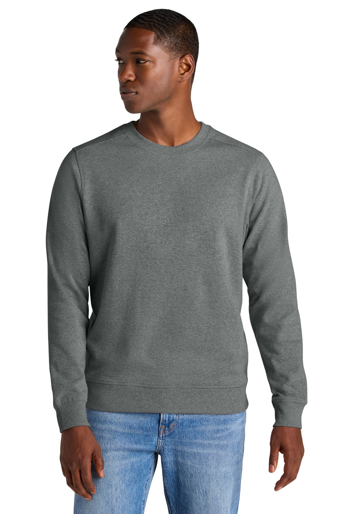 Custom logo District® Re-Fleece™Crew DT8104 in Deep Grey Heather