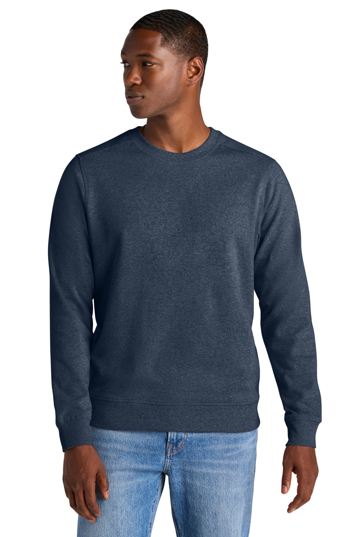 Custom logo District® Re-Fleece™Crew DT8104 in Heathered Navy