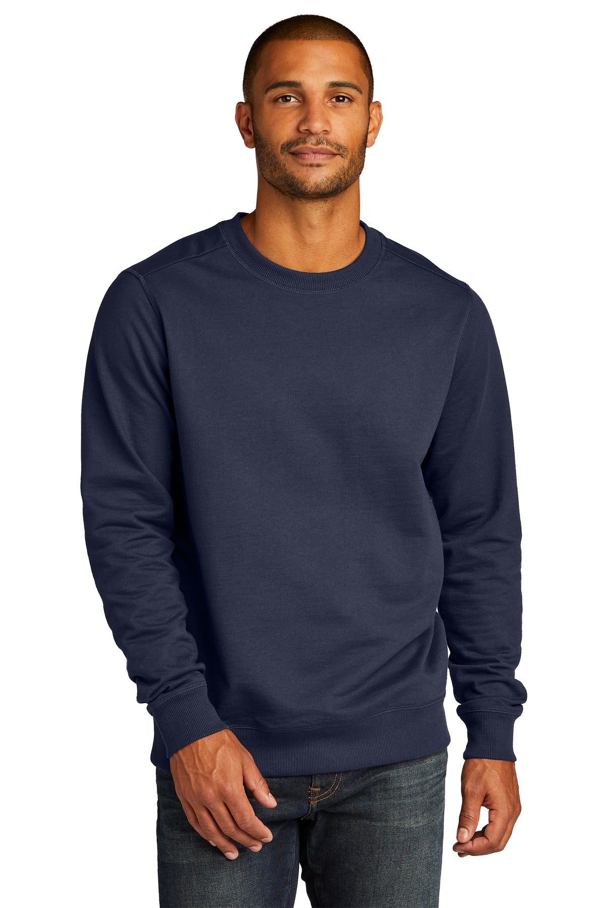 Custom logo District® Re-Fleece™Crew DT8104 in True Navy