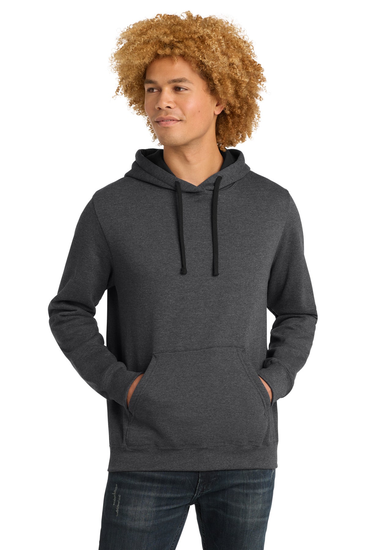 Custom logo District® The Concert Fleece® Hoodie. DT810 in Heathered Charcoal