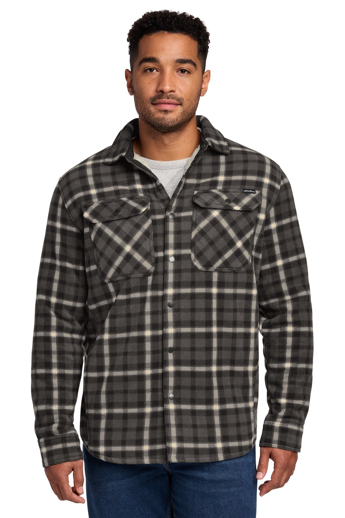 Custom logo Eddie Bauer® Woodland Shirt Jac EB228 in Grey Steel/ Bone