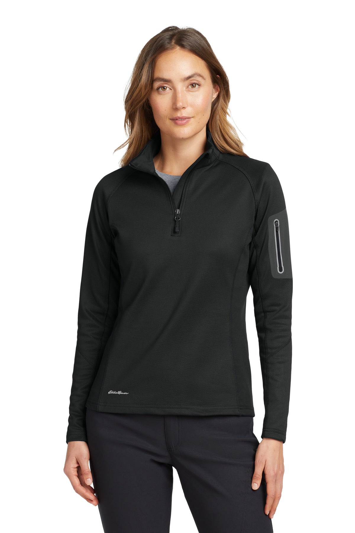 Custom logo Eddie Bauer® Women's 1/2-Zip Performance Fleece. EB235 in Black