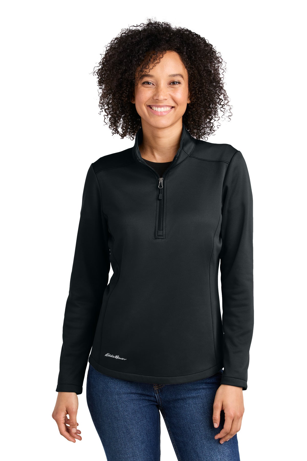 Custom logo Eddie Bauer® Women's Smooth Mid Layer Fleece 1/2-Zip EB2370 in Black