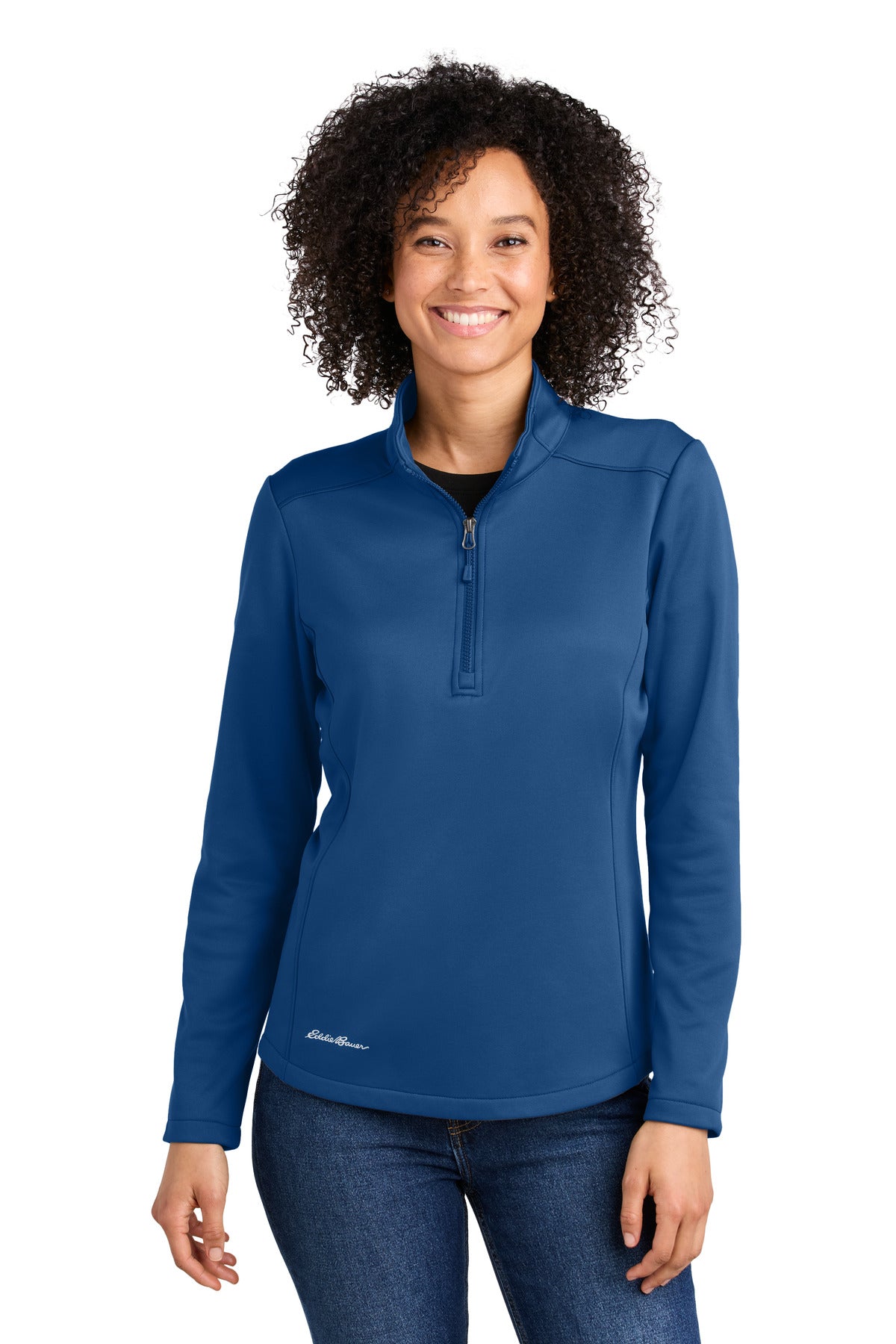 Custom logo Eddie Bauer® Women's Smooth Mid Layer Fleece 1/2-Zip EB2370 in Cobalt Blue