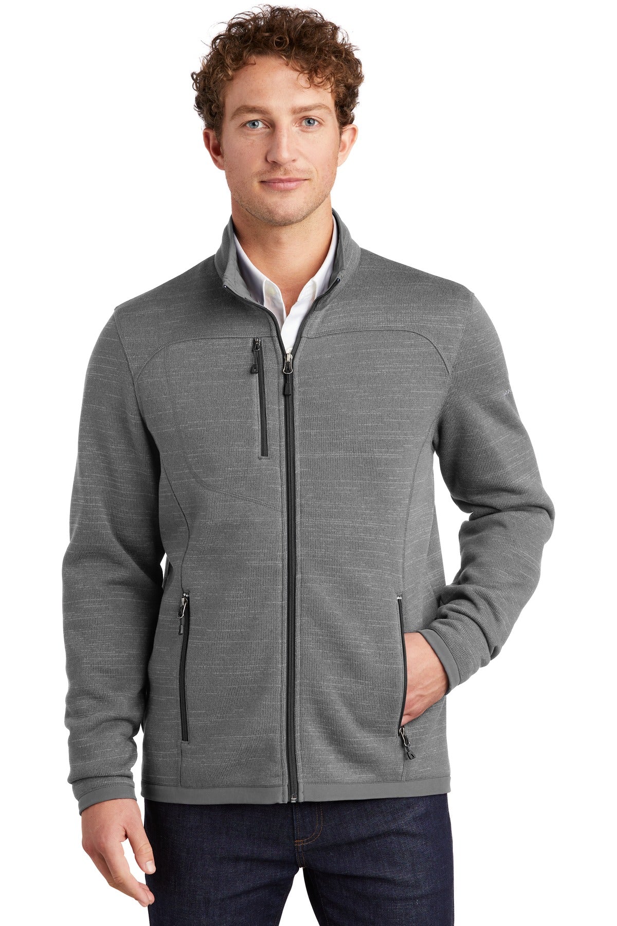 Custom logo Eddie Bauer ® Sweater Fleece Full-Zip. EB250 in Dark Grey Heather