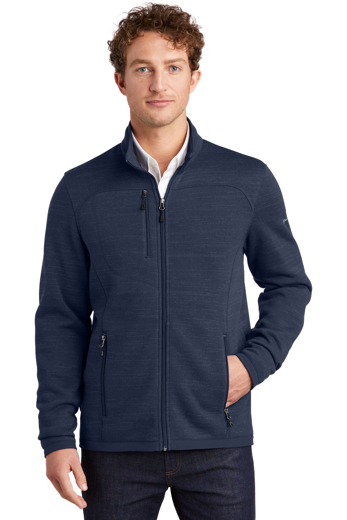 Custom logo Eddie Bauer ® Sweater Fleece Full-Zip. EB250 in River Blue Navy Heather