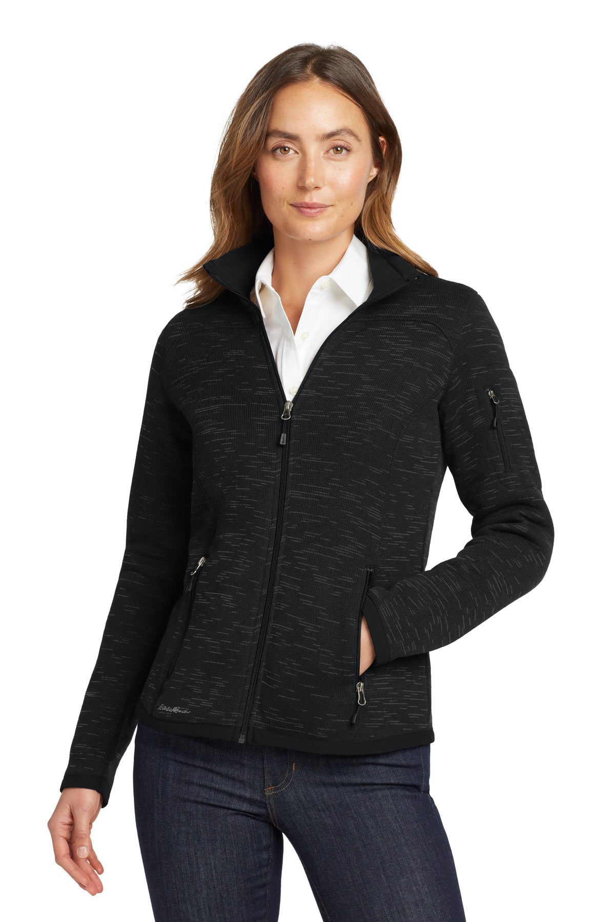 Custom logo Eddie Bauer ® Women's Sweater Fleece Full-Zip. EB251 in Black