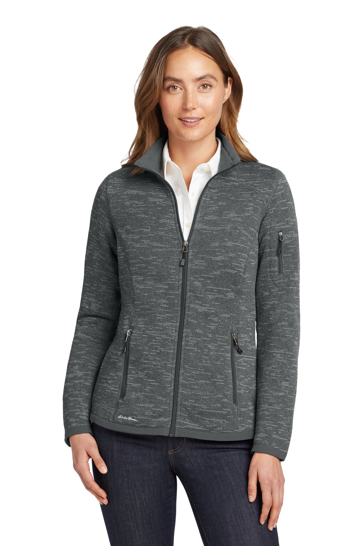 Custom logo Eddie Bauer ® Women's Sweater Fleece Full-Zip. EB251 in Dark Grey Heather