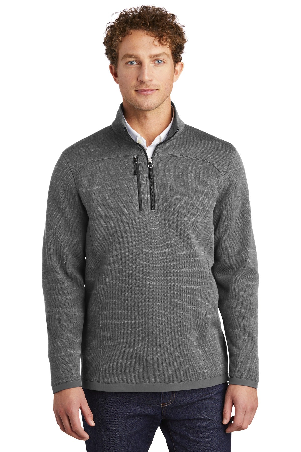 Custom logo Eddie Bauer ® Sweater Fleece 1/4-Zip. EB254 in Dark Grey Heather