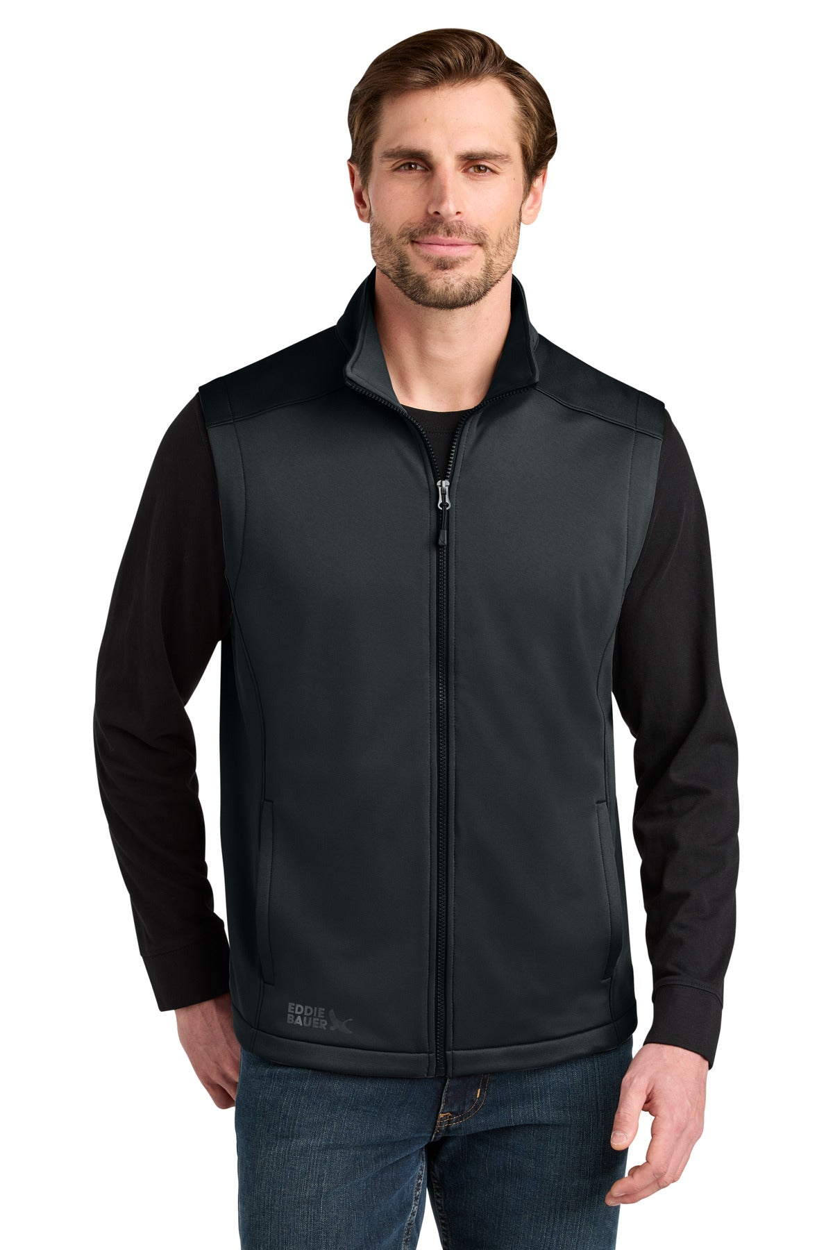 Custom logo Eddie Bauer® Smooth Mid Layer Fleece Vest EB2560 in Black