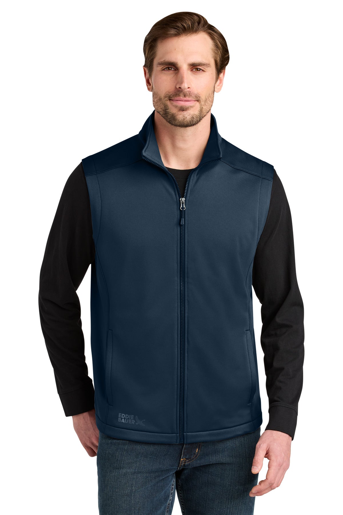 Custom logo Eddie Bauer® Smooth Mid Layer Fleece Vest EB2560 in River Blue Navy