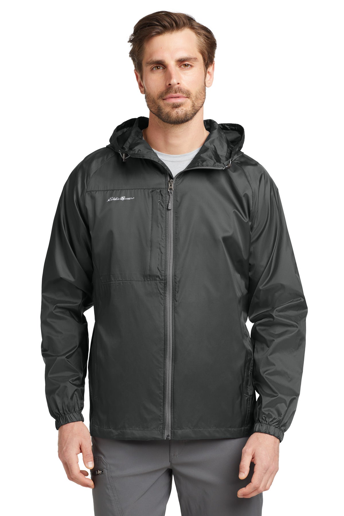 Custom logo Eddie Bauer® - Packable Wind Jacket. EB500 in Grey Steel