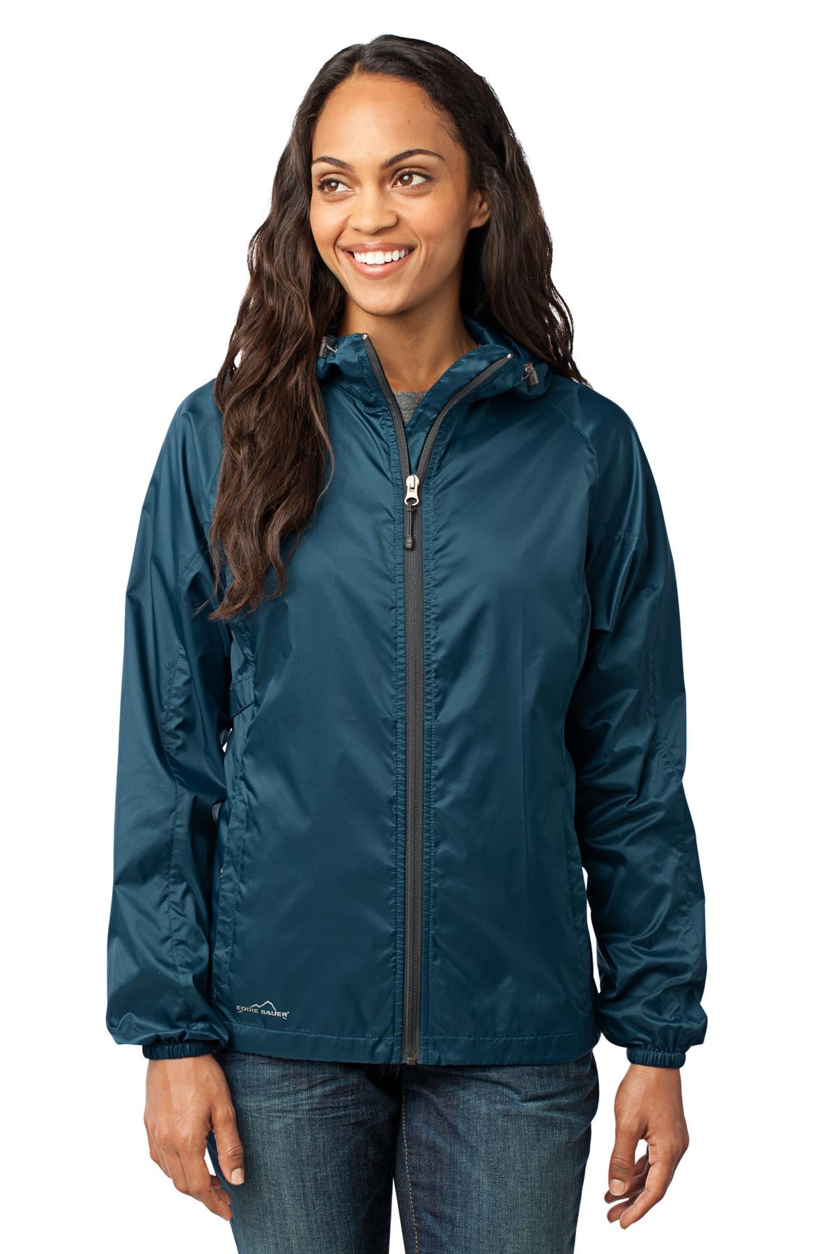 Custom logo Eddie Bauer® Women's Packable Wind Jacket. EB501 in Adriatic Blue