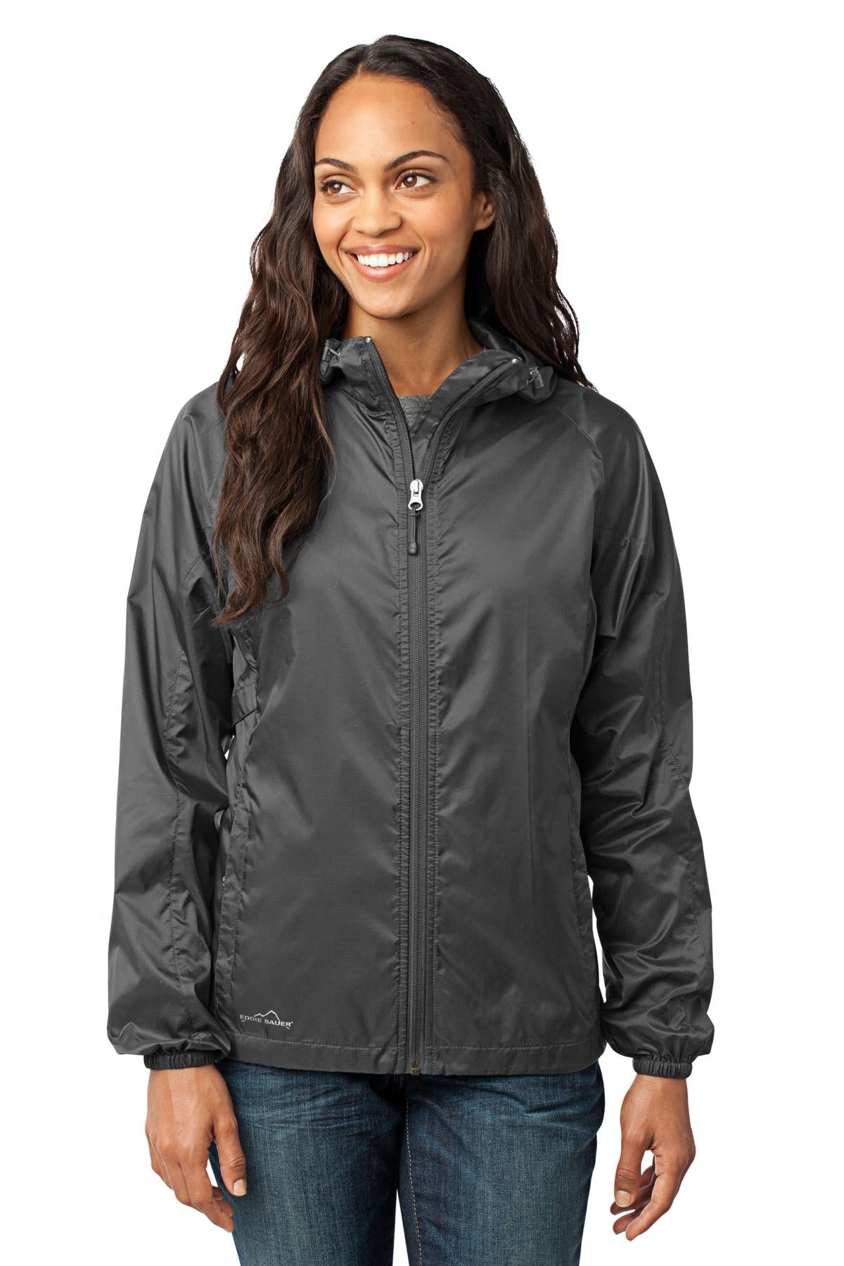 Custom logo Eddie Bauer® Women's Packable Wind Jacket. EB501 in Grey Steel