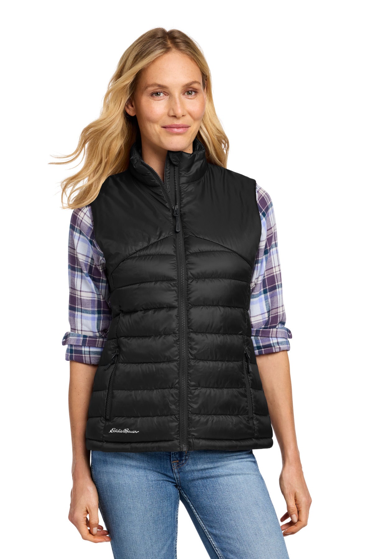 Custom logo Eddie Bauer® Women's Quilted Vest EB513 in Deep Black