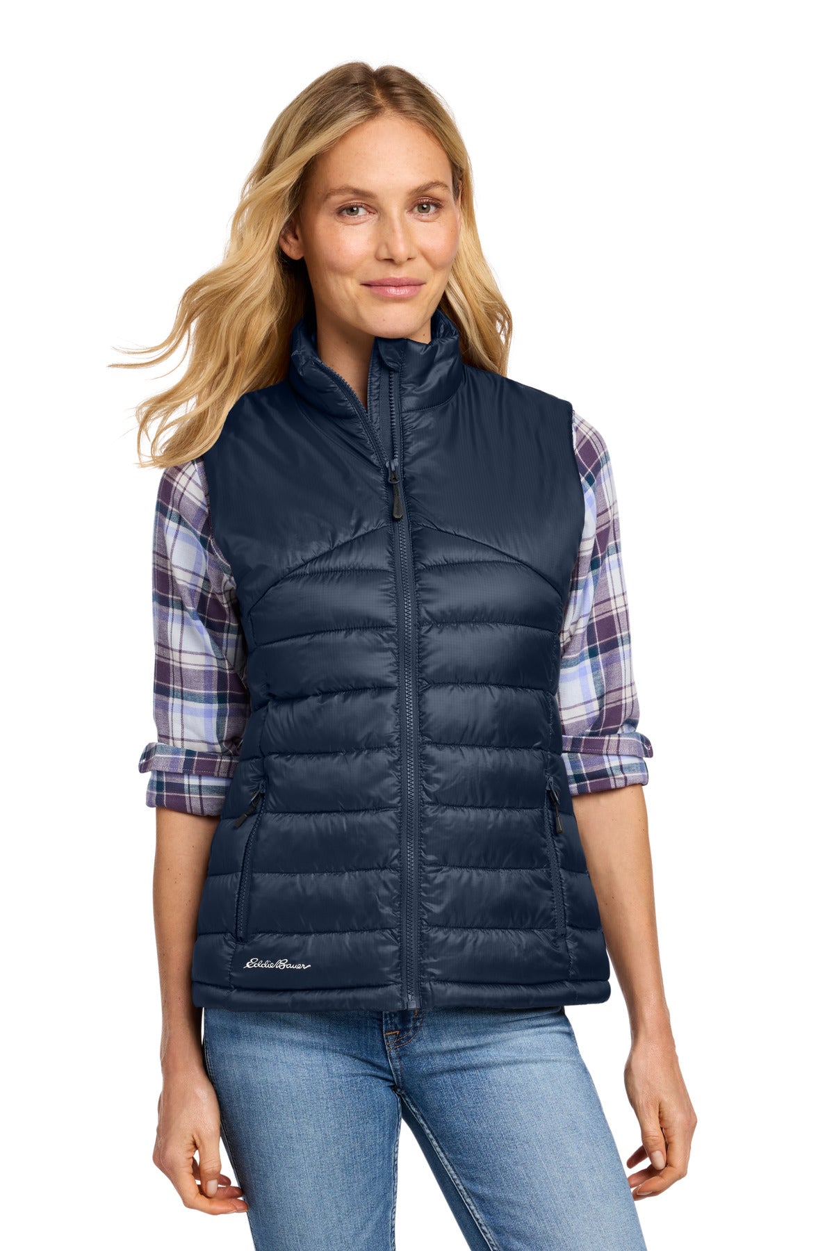 Custom logo Eddie Bauer® Women's Quilted Vest EB513 in River Blue Navy