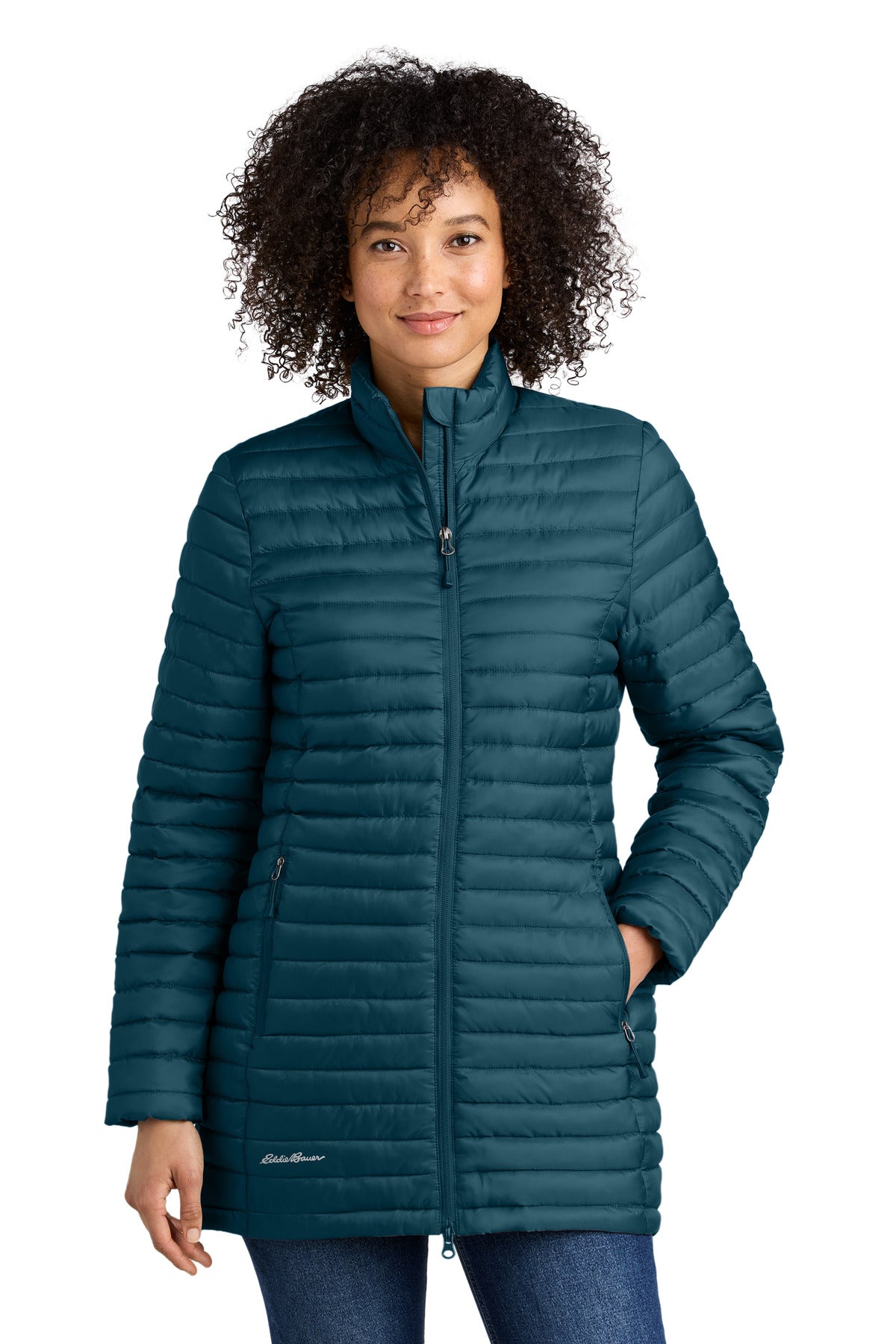 Custom logo Eddie Bauer® Women's Packable Quilted Full-Zip EB515 in Adriatic Blue